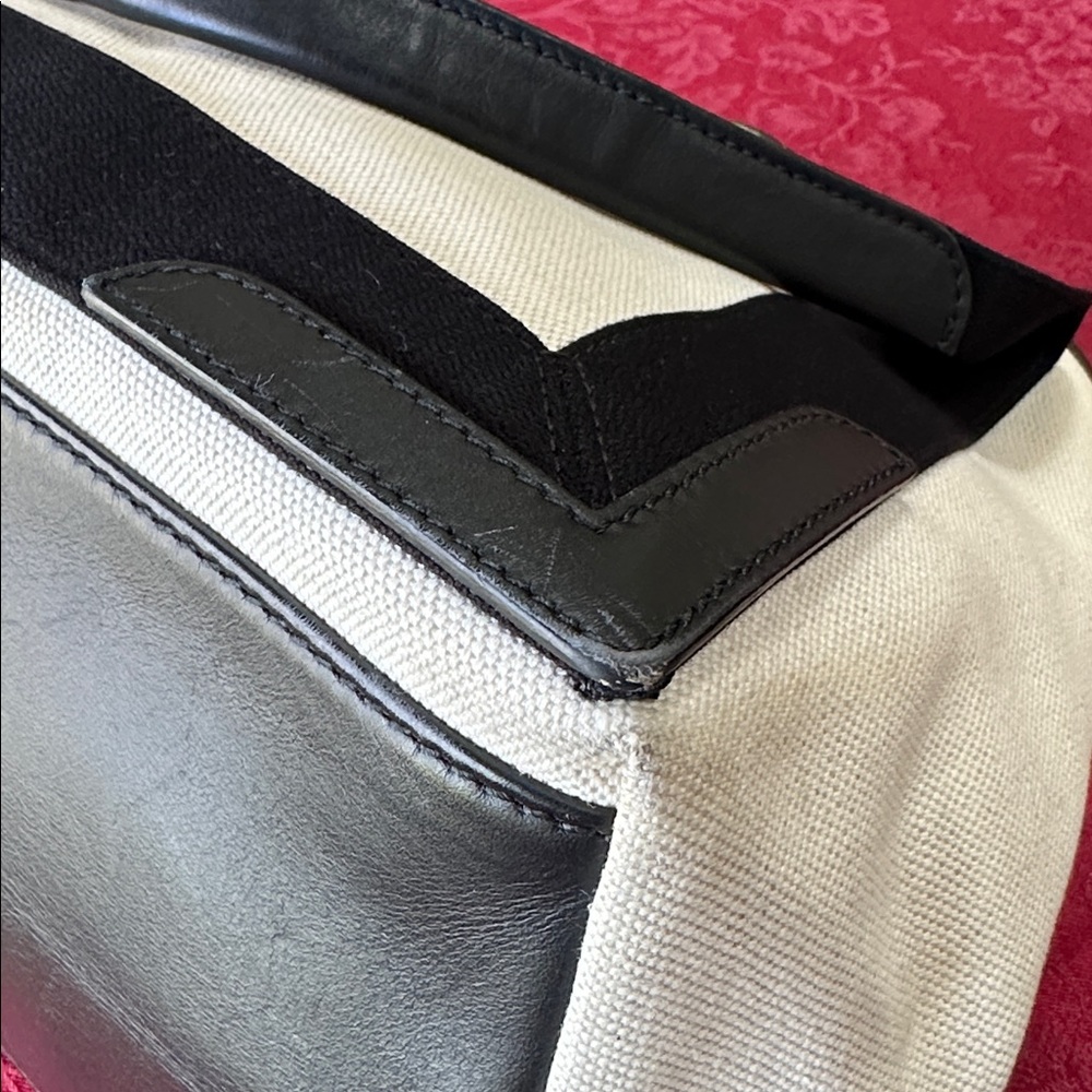 Balenciaga Black Leather & Cream Canvas Tote Bag & Zip Pouch - Picture 7 of 12